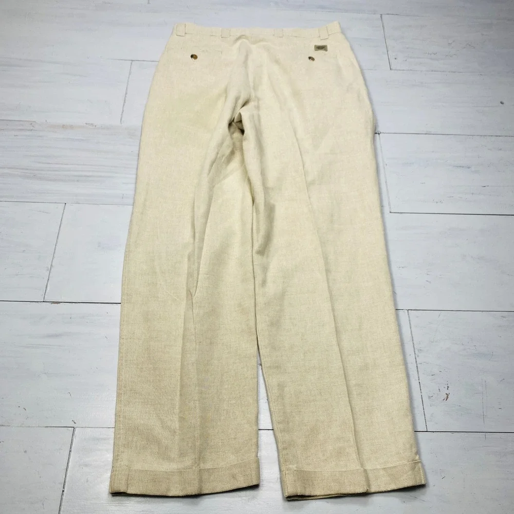 Dockers Pleated Linen Blend Pants Mens 34x29 Beige Khaki Cuffed Straight Pant
